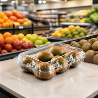 Contenant transparent en PET pour kiwi avec couvercle à charnière pour 6 kiwis entiers, barquette jetable pour fruits, qualité alimentaire, vente en gros, vente au détail, épicerie