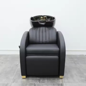 Chaise de lavage de cheveux en cuir noir au design moderne avec bol, fournie par l'usine pour une utilisation en salon de coiffure - Product Image 2