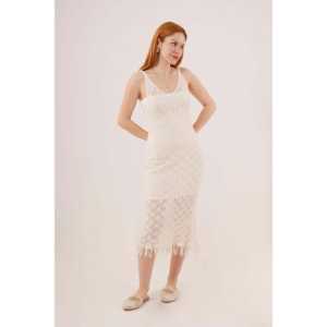 Vestido Calado con Cuello en V y Borlas Color Crema, Bikinis y Ropa de Playa al por Mayor - Product Image 5