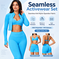 Ensemble de yoga et d'entraînement sans couture pour femme : Veste à manches longues zippée et pantalon évasé taille haute, marque privée