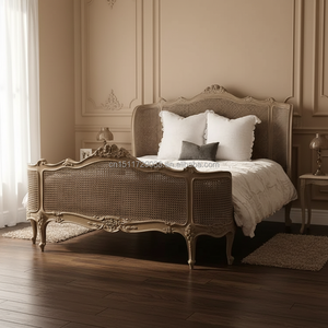 French Provincial Vintage XV Rattan <b>Bed</b> Frame Solid Wood With <b>Queen</b>/King <b>Size</b> Bed2 French Design Elegant and Timeless Style for - Product Image 2