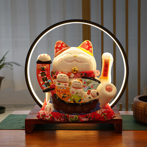 Lucky <b>Cat</b> Water Fountain Feng Shui Ornament Resin Ceramic Round Chinese New Year <b>Gift</b> Desk Supplies - Product Image 3