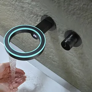2024 새로운 디자인 수력 전력 링 같은 LED 디지털 디스플레이 욕실 싱크 숨겨진 벽걸이 형 믹서 수도꼭지