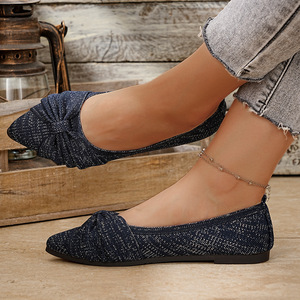Chaussures plates pour <span class=keywords><strong>femme</strong></span> à semelle souple, style ballerine, avec <span class=keywords><strong>petit</strong></span> nœud floral, coupe cheville, à enfiler, tissées, style français, pour fille et <span class=keywords><strong>femme</strong></span> - Product Image 4