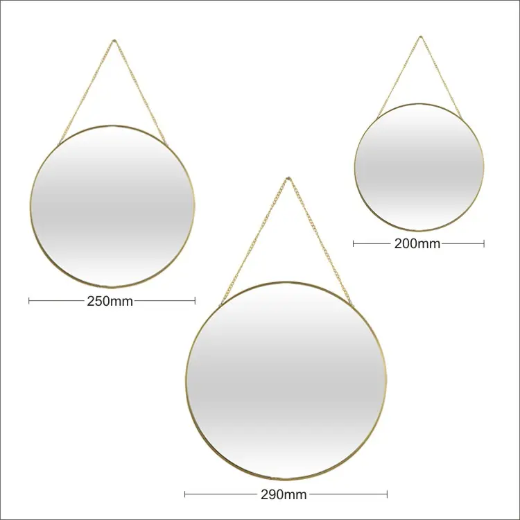 hot sale simple design modern round gold decorative wall mirrors with chain for living room