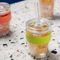 Tasse à café en verre borosilicate à double paroi sans BPA, imprimée, anti-fuite avec couvercle et paille, mug de haute qualité pour boissons froides