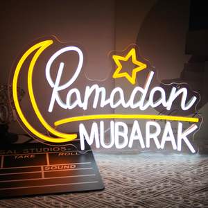 Letrero de Neón Ramadán Mubarak, Arte Islámico de Pared, Letreros de Eid Mubarak, Luz de Neón LED con Forma de <span class=keywords><strong>Luna</strong></span> y Estrella, Letrero de Neón LED Regulable para Ramadán, Bismillah - Product Image 3