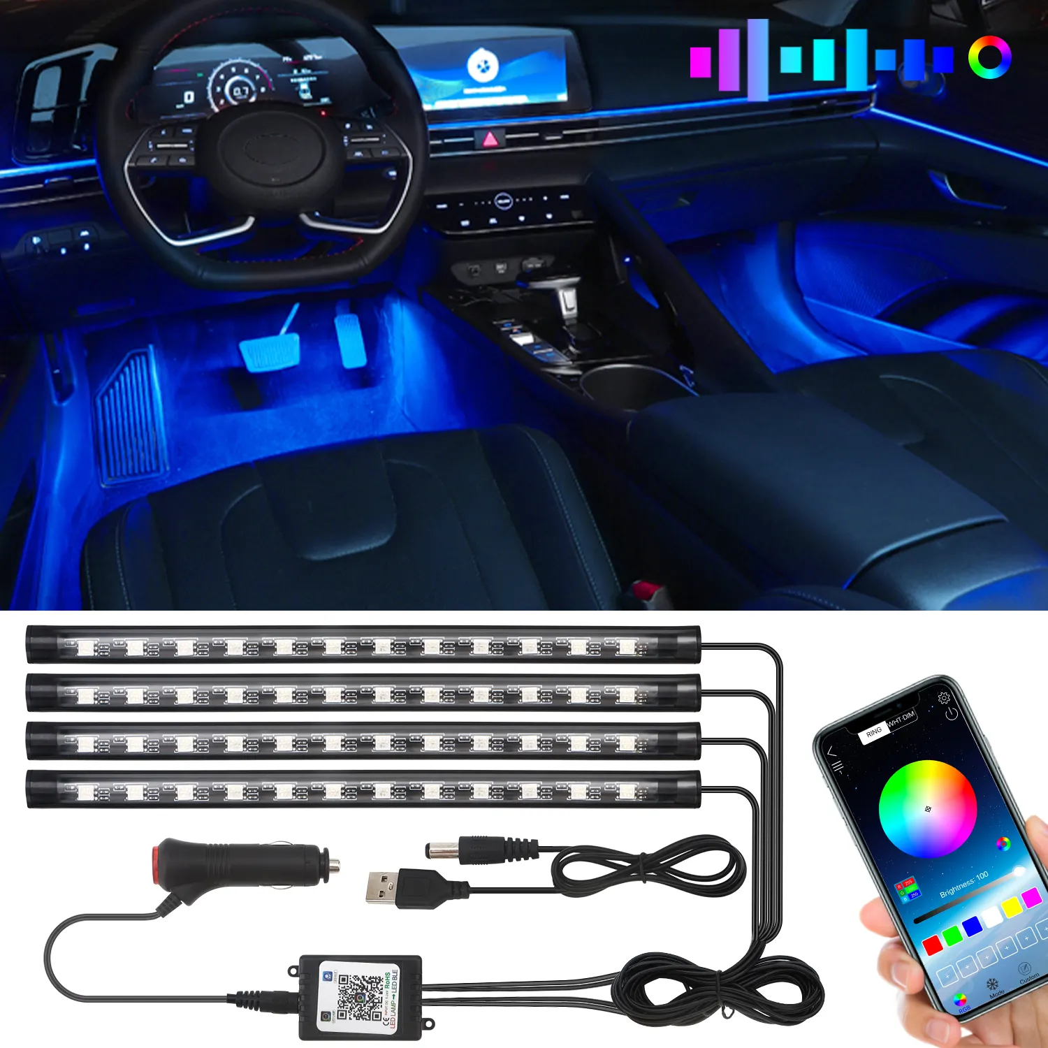 APP RGB 5050 luci di striscia a LED per Auto USB luces led para Auto atmosfera decorazione accessori per lampade ambientali luce interna per Auto a LED