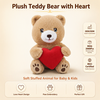 Ours en peluche cœur, animal en peluche doux à poils courts, couleur beige, Kawaii, cadeau de Saint-Valentin, décoration d'intérieur, réconfortant, coton PP, vente en gros OEM