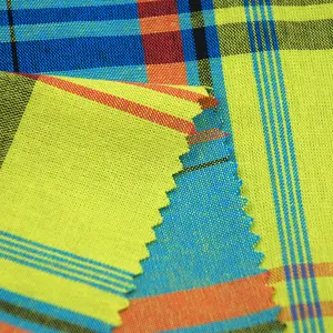 Benang Organik Alami Dicelup Tartan Tisue 100 Kain Tenun Katun Kain Tekstil Madras untuk Kemeja