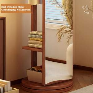 Miroir sur pied arqué avec porte-vêtements, miroir sur pied rotatif <span class=keywords><strong>en</strong></span> bois massif avec roulettes, adapté aux chambres à coucher - Product Image 5