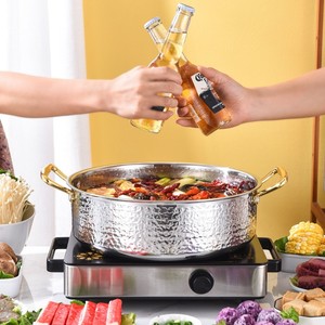 <span class=keywords><strong>Olla</strong></span> de Sopa de Acero Inoxidable de Tres Capas, Gran Capacidad, Diseño Martillado, para Restaurante - Product Image 5