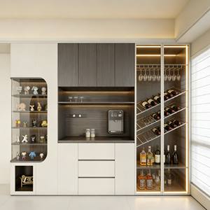 Two-Tone Modern Dining <b>Sideboard</b> - LED <b>Display</b> Nook & Wine Storage, Collectible+Beverage Organizer for Luxury Living-Kitchen - Product Image 6