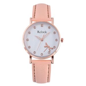 Montre à quartz en cuir pour femmes, <span class=keywords><strong>belle</strong></span> et élégante, motif libellule, cadran blanc, montres à quartz pour femmes - Product Image 3