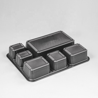 Conteneur alimentaire jetable en plastique noir PP, vente en gros d'usine, boîte à emporter pratique à 6 compartiments pour fruits et collations