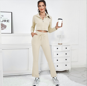 Gran oferta, conjunto de otoño con capucha para mujer, Chaqueta corta con bolsillo <span class=keywords><strong>y</strong></span> cremallera, traje de jogging de terciopelo, ropa deportiva, chándales, conjunto de dos piezas para mujer - Product Image 3