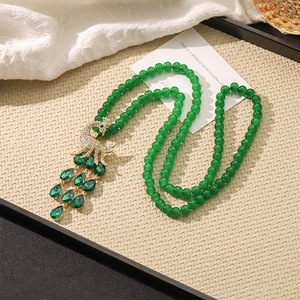 Guogaoshipin Chinese Style Green Tassel Necklace Beaded Sweater Chain Pendant For Women Gift Occasion - Product Image 4