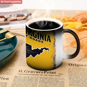 Mug en céramique noire givrée 11oz, tasse magique à changement de couleur thermique, design Routes rurales de Virginie occidentale - Product Image 5