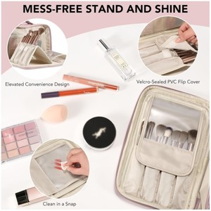 Pochette de rangement pour maquillage en cuir PU de luxe, grande capacité, pliable, compartimentée pour les produits de soin de la peau, fermeture éclair, usage quotidien, pour femme - Product Image 3