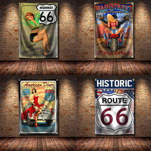 ธงแขวนตกแต่งรถมอเตอร์ไซค์ ลาย USA Biking the Mother Road Route 66 โปสเตอร์ติดผนัง วินเทจ ตกแต่งโรงรถ ป้ายโฆษณา ขนาด 3x5 ฟุต สำหรับร้านผับ - Product Image 5
