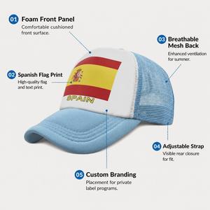 Gorra Trucker Personalizada con la Bandera de España, Malla Transpirable en la Parte Trasera y Visera Azul Claro, para Recuerdos Deportivos y Artículos para Fanáticos - Product Image 2