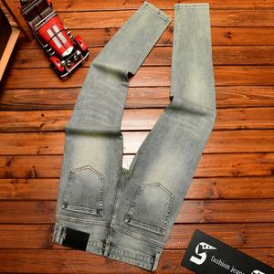 高級綿デニム メンズ 韓国風 ミディアムウォッシュ スリムフィット ブーツカット ミッドウエスト オールマッチ トラウザーズ ジーンズ - Product Image 3