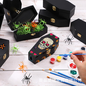 Caja de Almacenamiento con Forma de Ataúd para Halloween, Caja de Madera con Tapa Abatible para Joyas y Dulces, Adorno Decorativo Hecho a Mano - Product Image 1