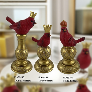 รูปปั้นนกคาร์ดินัลสีแดงเรซิ่นสุดหรู พร้อมมงกุฎสีทอง ของตกแต่งโต๊ะคริสต์มาส ของประดับตกแต่งบ้าน งานแต่งงาน งานปาร์ตี้ ขนาด 11x10.5x21 ซม. - Product Image 4
