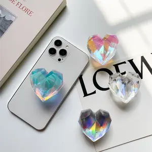 Crystal 3D Laser Heart Korea Mobile Phone Holder Grip tok Support GripTok Foldable Phone Decoration Finger Ring Stand Socket