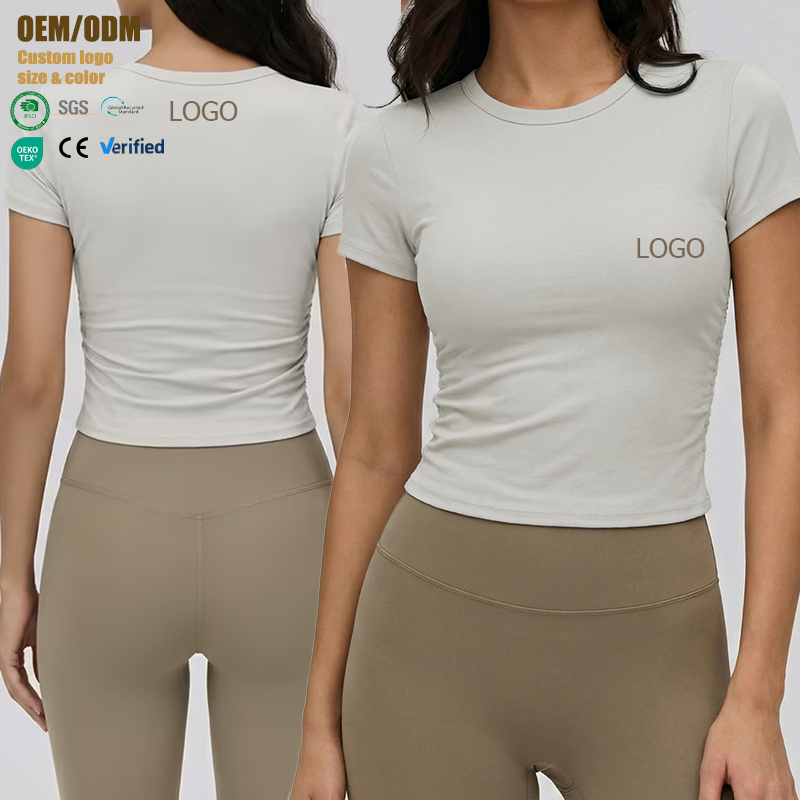 Modal Ribbed Casual Custom Ladies Outdoor Jogger Clothes Short Sleeve Tight Fit Women's Crop Top Breathable Yoga T Shirt