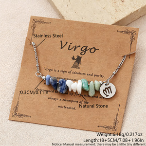 Braccialetto con ciondolo <span class=keywords><strong>zodiacale</strong></span> in pietra naturale e chip di pietra portafortuna in acciaio inossidabile, con biglietto regalo, all'ingrosso - Product Image 6