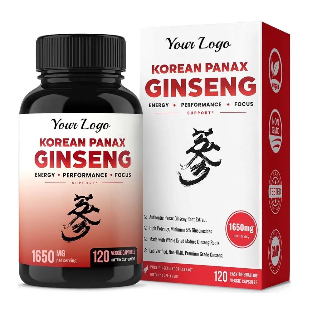 Vegane Ginseng-Kapseln Extra starkes Wurzelextrakt-Pulver-Supplement mit/hohen Ginsenosiden für Energie