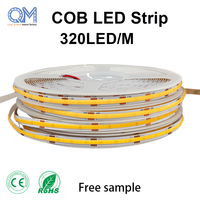 Tira de Luz LED COB sin Puntos, 12V 24V 320LEDs/m, Cinta Flexible de 8mm para Iluminación de Armarios y Guardarropas