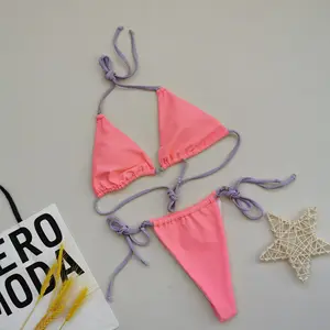 Nouveau Sexy Triangle sac souple cordon Bikini sangle dos nu sangle maillot de bain pour les femmes Bikini Logo personnalisé