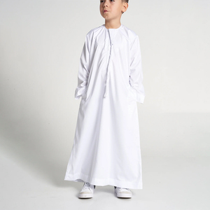 Color sólido blanco niños Dubai niños emiratí Thobe musulmán Oriente Medio árabe adolescente oración <span class=keywords><strong>cremallera</strong></span> larga túnica para niños Eid - Product Image 4