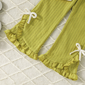Exquisite Two-Piece Set for Girls 4-7 Years Old Autumn <b>Flower</b> Embroidery Ruffle Top Elegant Flared Pants Bow Cute for Children - Product Image 5