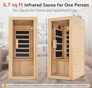 Sauna a Infrarossi Compatta Personalizzata per 1 Persona, Basse Emissioni EMF, 110V, Legno di Abete, per Casa e Appartamenti - Product Image 2