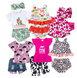 FuYu Brand New 2024 New Girls Western Style Animal Pattern Cute Fashion Short Sleeve Summer Kid Outfit