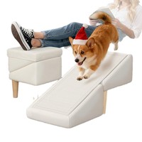 Rampe d'escalier pour chien en bois, avec marchepied intégré et repose-pieds séparé, pliable, pour animaux de compagnie.
