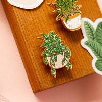 Mode métal plante Badge personnalisé Adorable Mini Cactus plante en pot ensemble plaqué or émail broches petit cadeau broche Badge broche