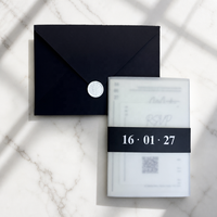 Conjunto de Invitaciones de Boda Minimalistas en Negro con Funda de Papel Vellum, Sello de Cera y Tarjeta RSVP con Código QR, Decoración de Lujo para Eventos de Boda