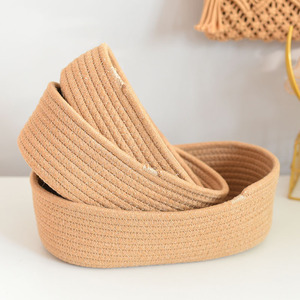 Woven <b>Baskets</b> Oval Cotton Yarn Storage <b>Basket</b> For Cosmetics Keys Snacks Desktop Organizer Foldable Stackable Brown Gray White - Product Image 3