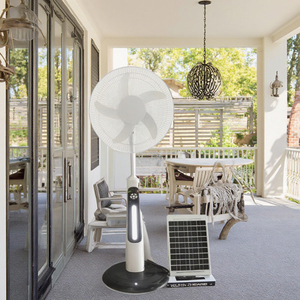Ventilador oscilante de 16 pulgadas con 5 aspas de plástico, malla metálica, funciona con energía solar y batería, con motor sin escobillas y control remoto. - Product Image 3