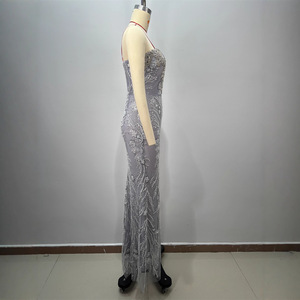 Bettergirl Abito Lungo <span class=keywords><strong>Grigio</strong></span> di Alta Qualità 2026, Sexy con Scollo a V, Perle e Strass, <span class=keywords><strong>Aderente</strong></span>, per Nightclub, Banchetti di Lusso ed Eleganza - Product Image 3