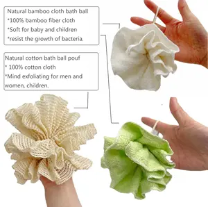 Esponja de baño de fibra de bambú Natural orgánica, Bola de baño exfoliante de flores, PUF de ducha, depurador corporal