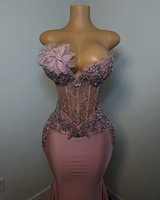 Robe de Bal Longue Rose Scintillante à Perles et Cristaux, Robe de Soirée Fleurs 3D, Robe de Fête d'Anniversaire Personnalisée