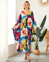 Robe de plage imprimée grande taille pour femme, 100 % polyester, séchage rapide, protection solaire, col en V, manches chauve-souris, coupe ample