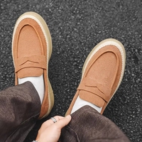 Mocassins rétro en daim pour hommes, plateforme, semelle extérieure en chanvre, à enfiler, confortables, pour le quotidien, décontractés, extérieur, style espadrille, vente en gros