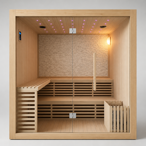 Sauna traditionnel en bois pour l'intérieur, 4-6 personnes, vapeur sèche, <span class=keywords><strong>avec</strong></span> murs en pierre et bancs en forme de L - Product Image 2