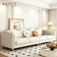 Cremefarbenes Echtleder-Sofa im Französischen Stil, Modern und Schlicht, Luxuriös, Dreisitzer mit Beweglichen Massivholzbeinen für Kleine Wohnungen